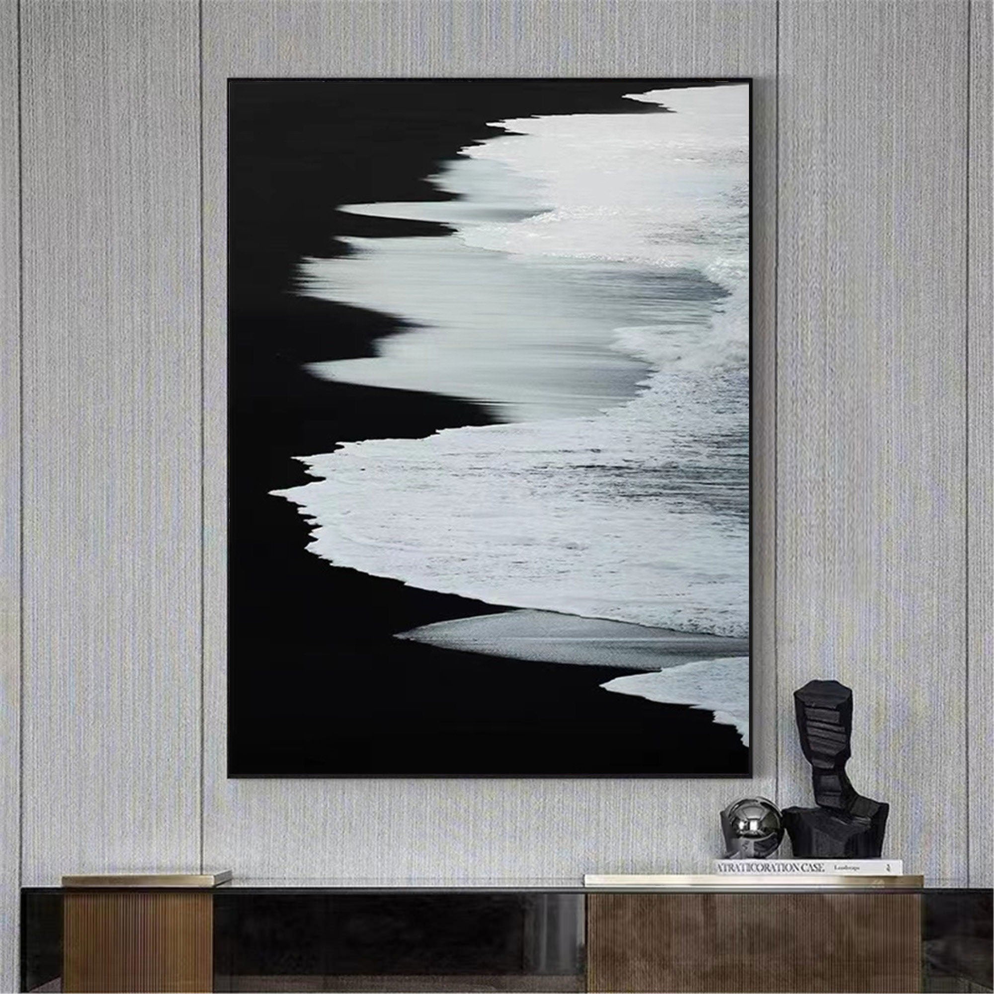 Black & White Abstract Coastline Oil Painting #TB 029