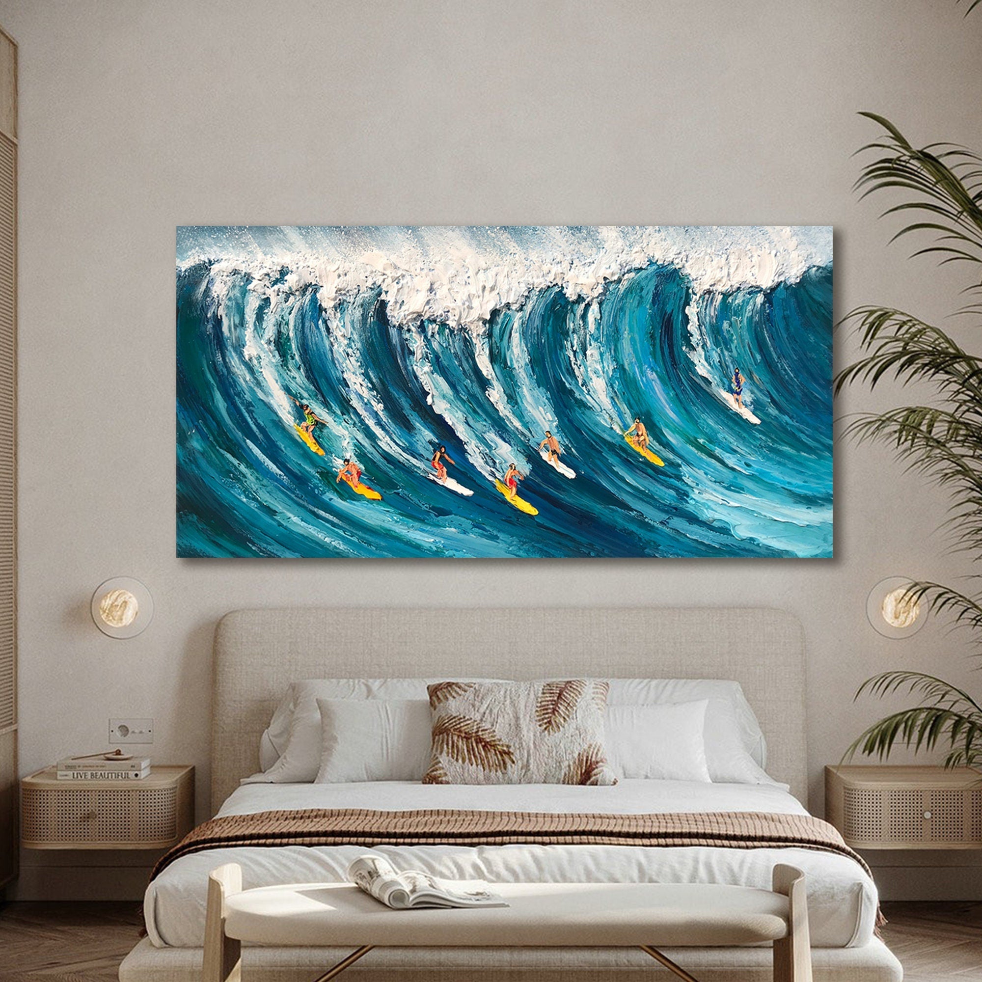 Blue Ocean Wave Surfing Abstract Art, Modern Sport #TB 076