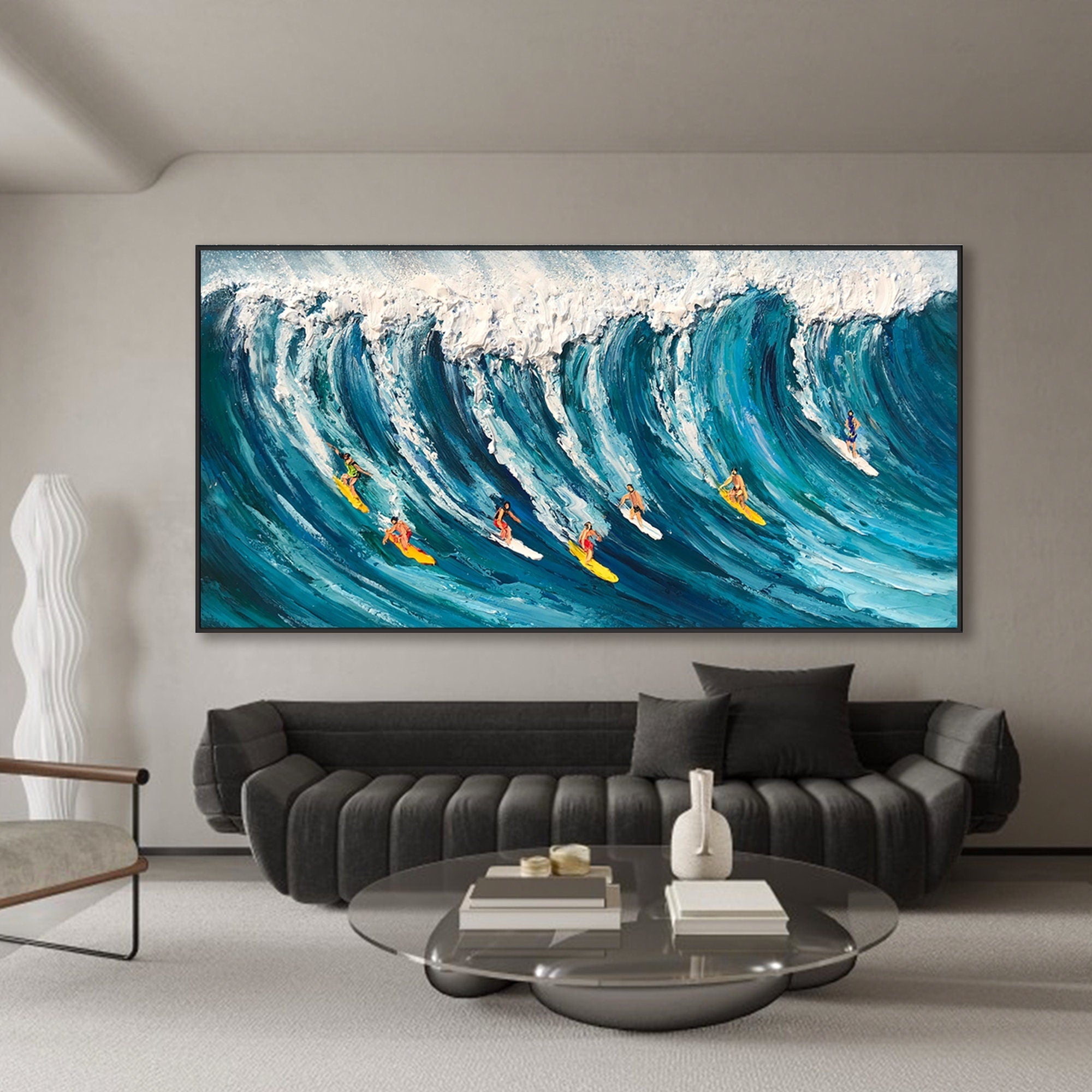 Blue Ocean Wave Surfing Abstract Art, Modern Sport #TB 076