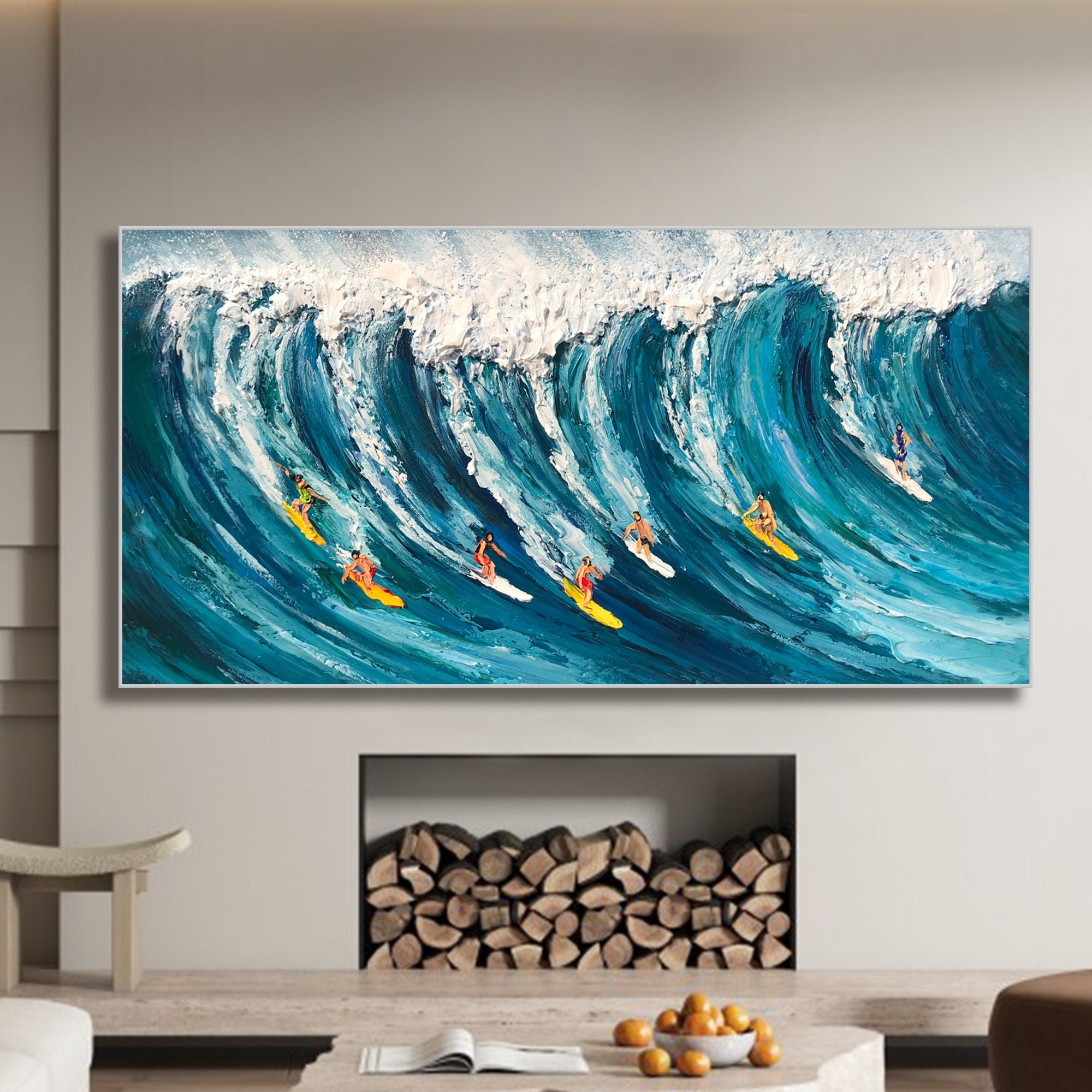 Blue Ocean Wave Surfing Abstract Art, Modern Sport #TB 076