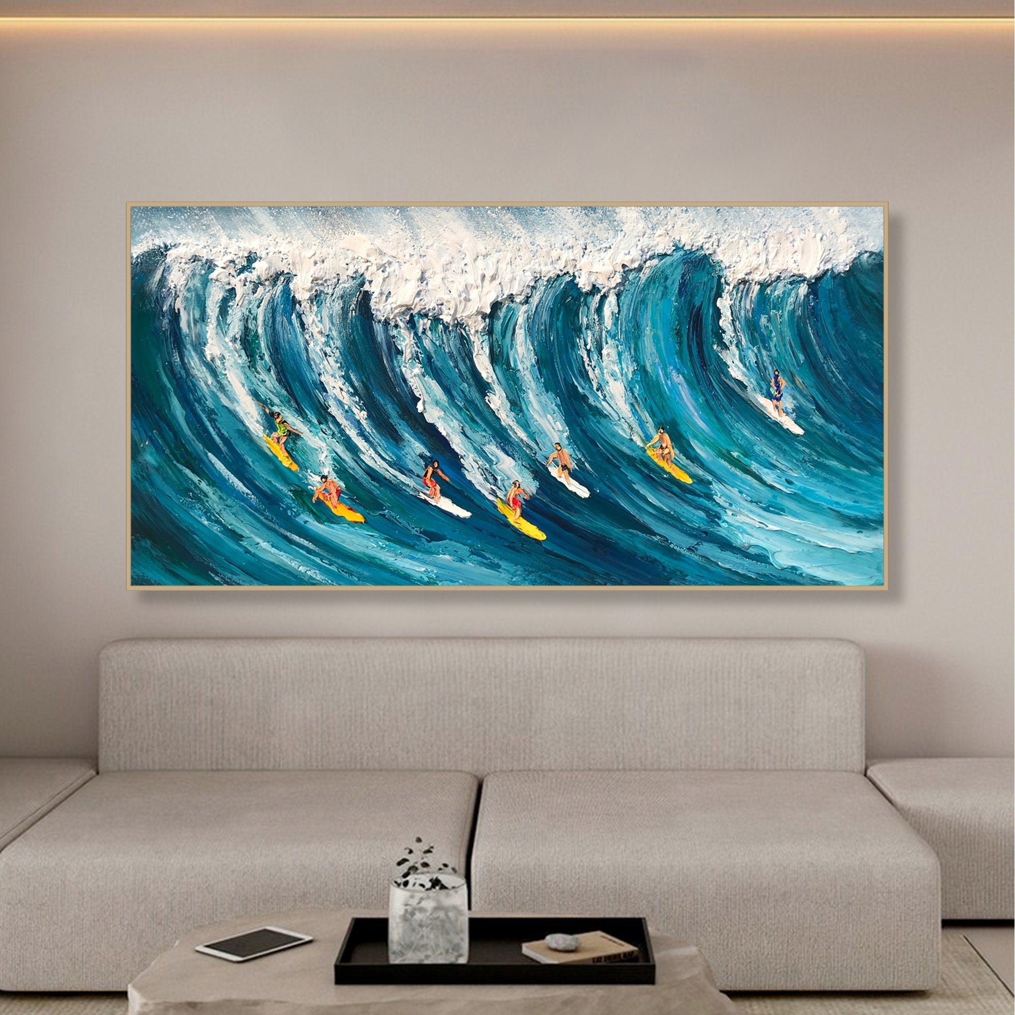 Blue Ocean Wave Surfing Abstract Art, Modern Sport #TB 076