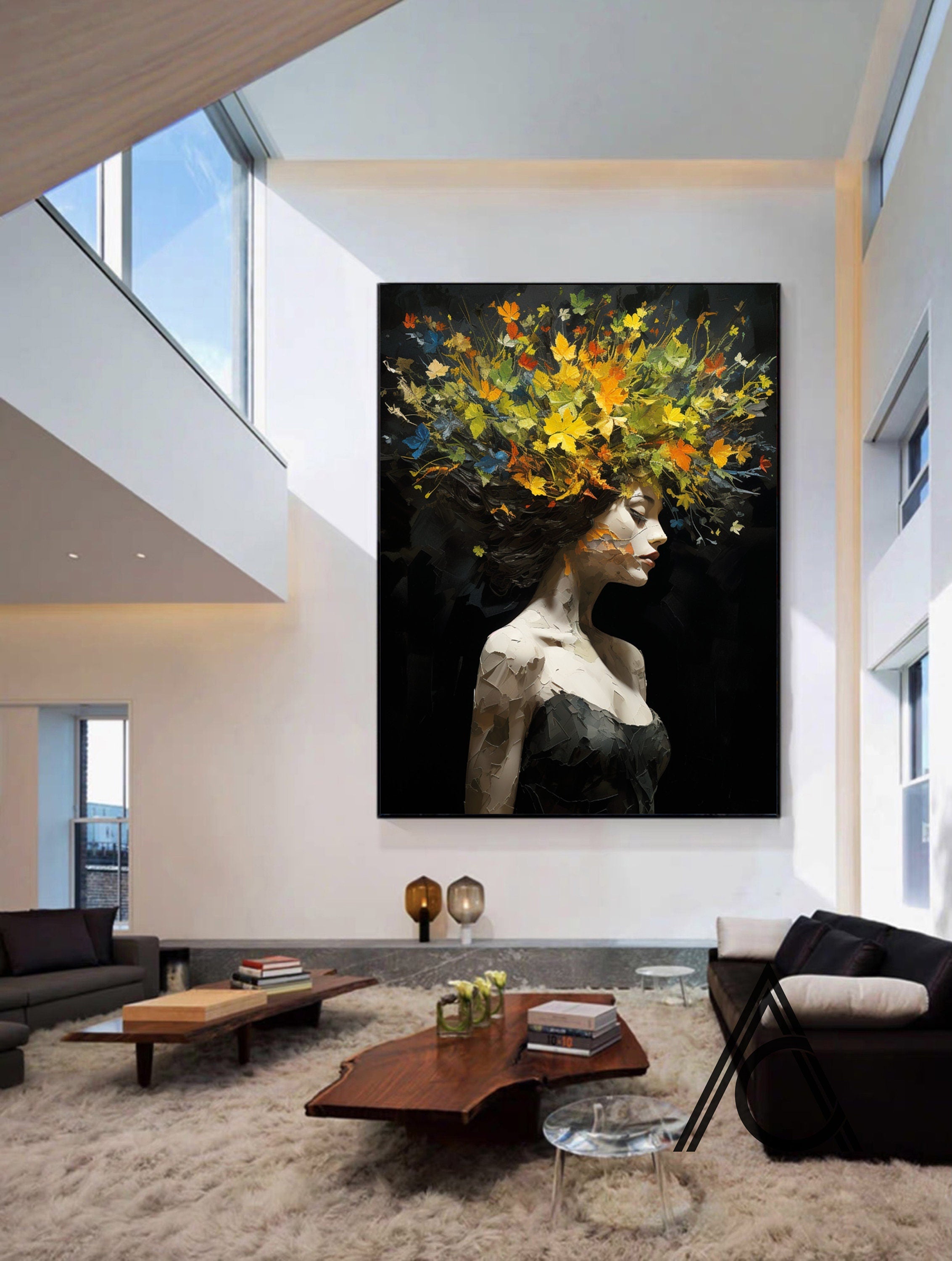 Colorful Blooming Female Art Painting, Modern Abstract Portrait Decor #TB 042