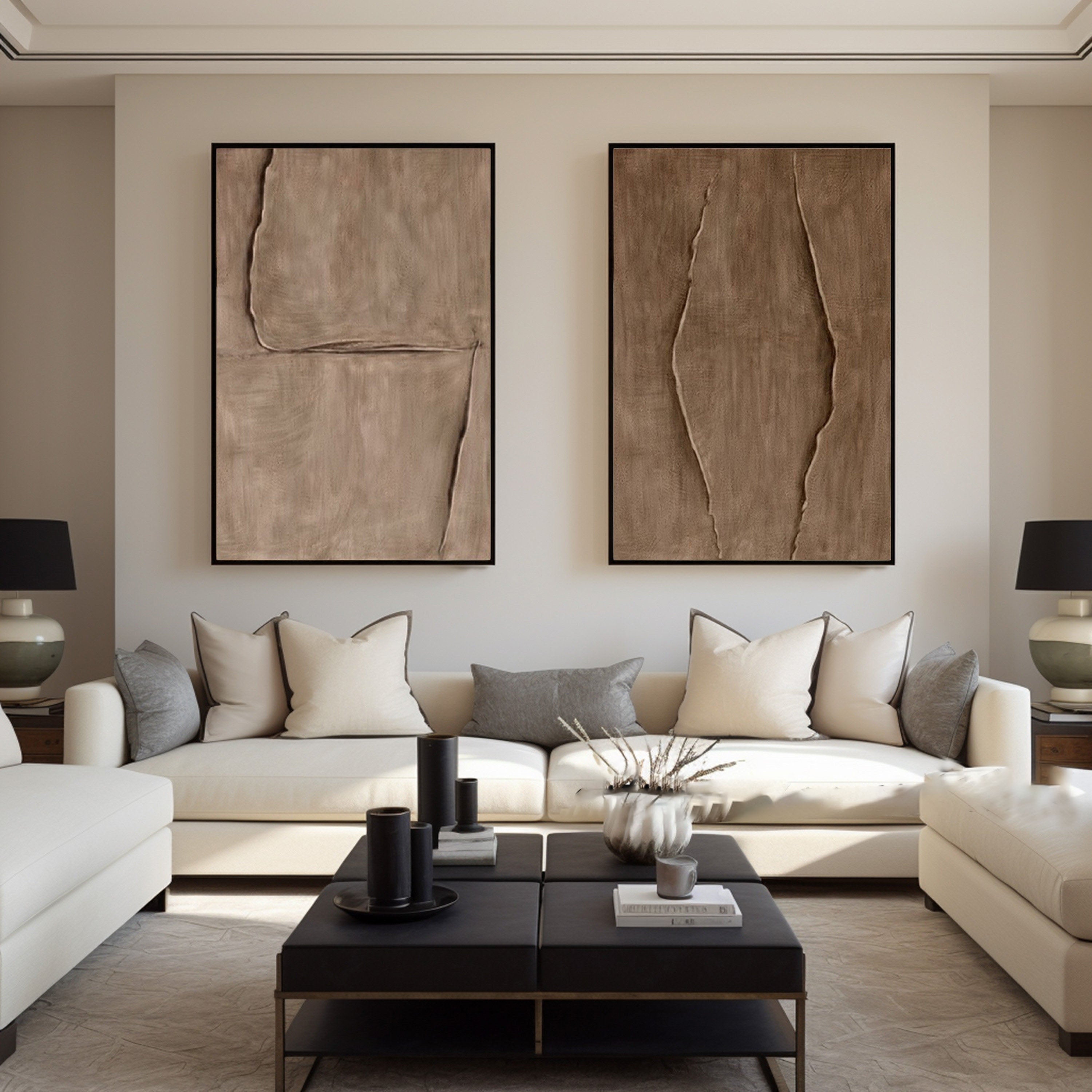 Modern 3D Texture Wabi Sabi Art | Beige Decor Set of 2 #TB 039