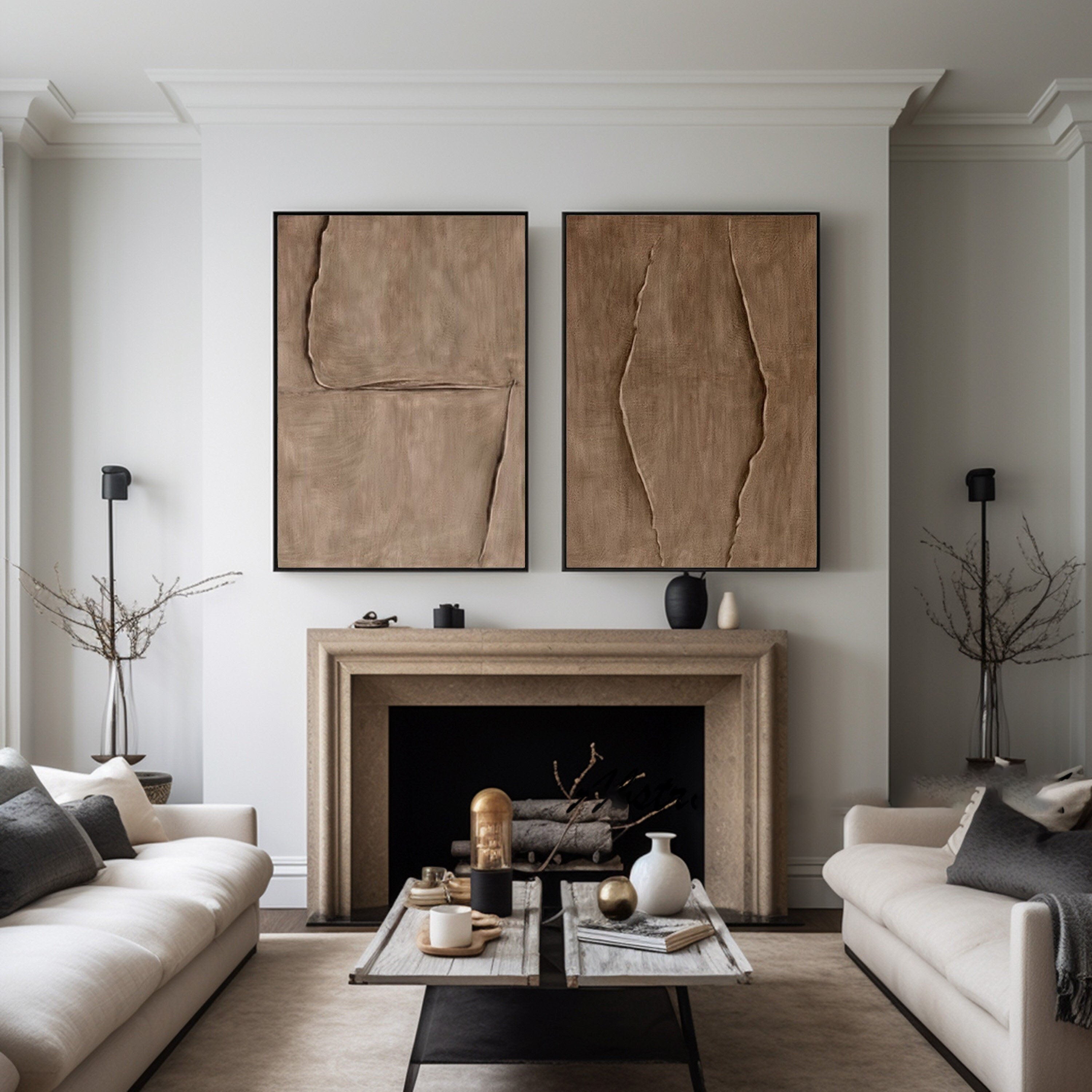 Modern 3D Texture Wabi Sabi Art | Beige Decor Set of 2 #TB 039