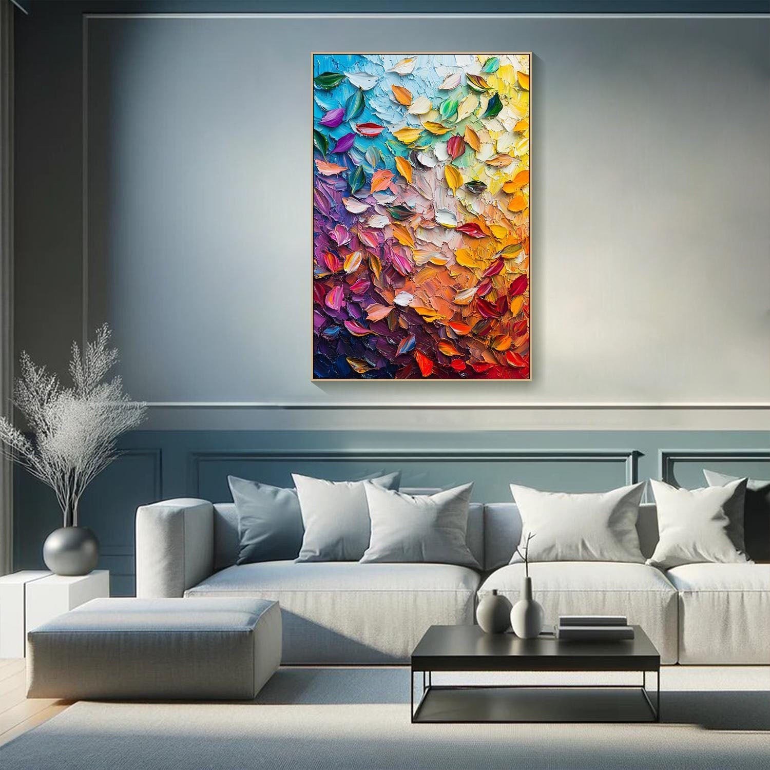 Hand-Painted Textured Abstract Art | Colorful Petal Oil Painting #TB 091