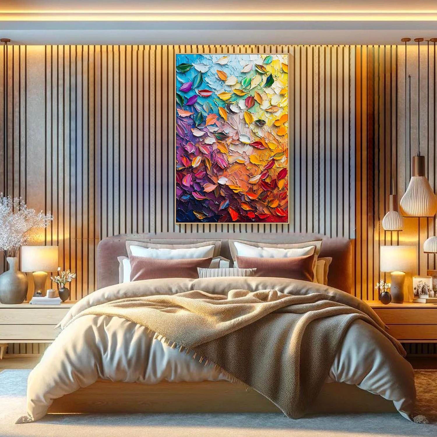Hand-Painted Textured Abstract Art | Colorful Petal Oil Painting #TB 091