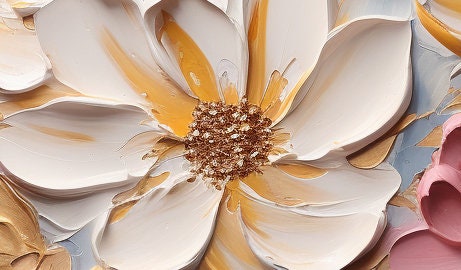 Large Abstract Flower Painting | Textured Pink White Canvas Art Decor #ZZ 181