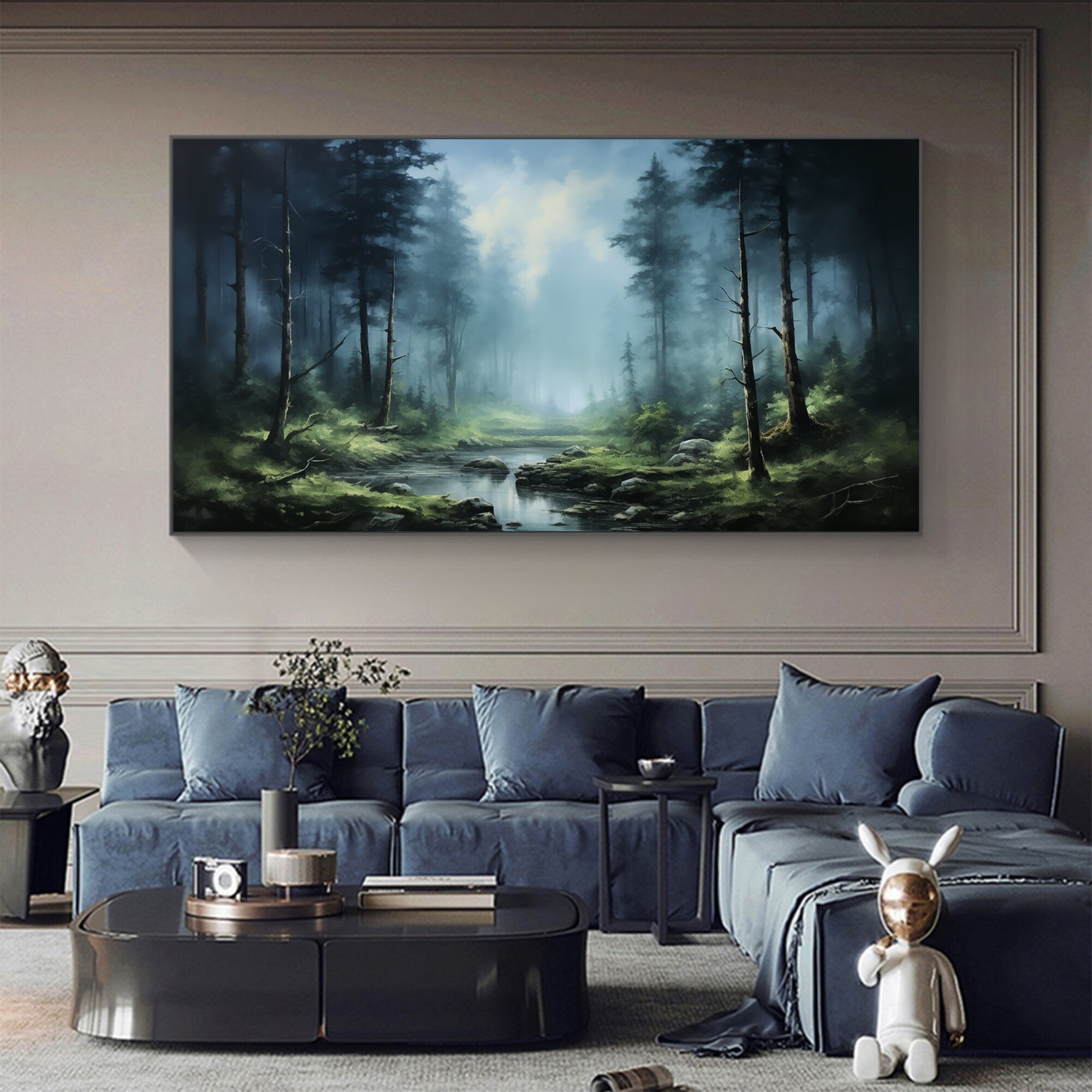 Misty Forest Landscape Wall Art | Large Horizontal Canvas Painting #ZZ 093