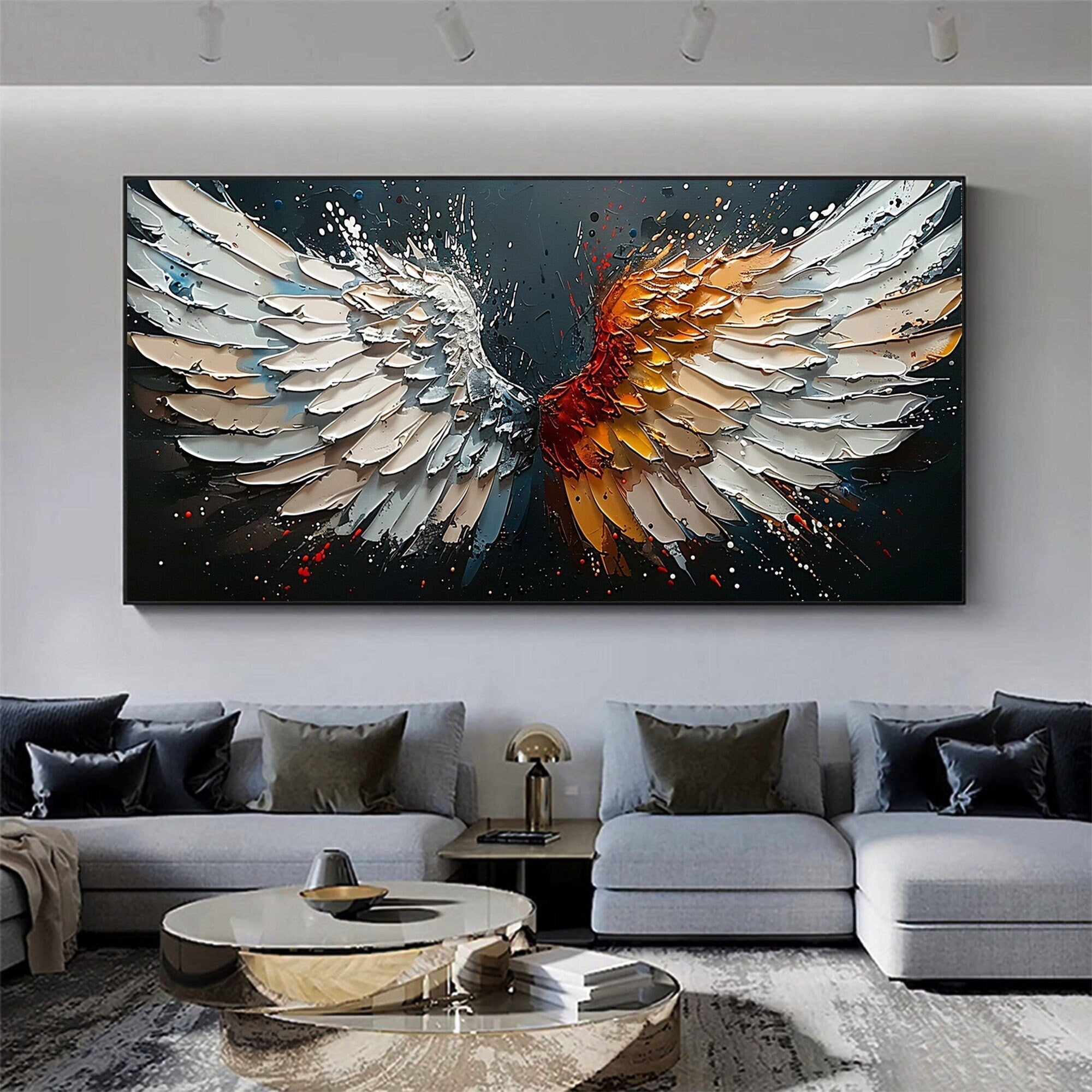 Textured Angel Wings Wall Art | Dual Tone Colorful Large Painting #ZZ 171
