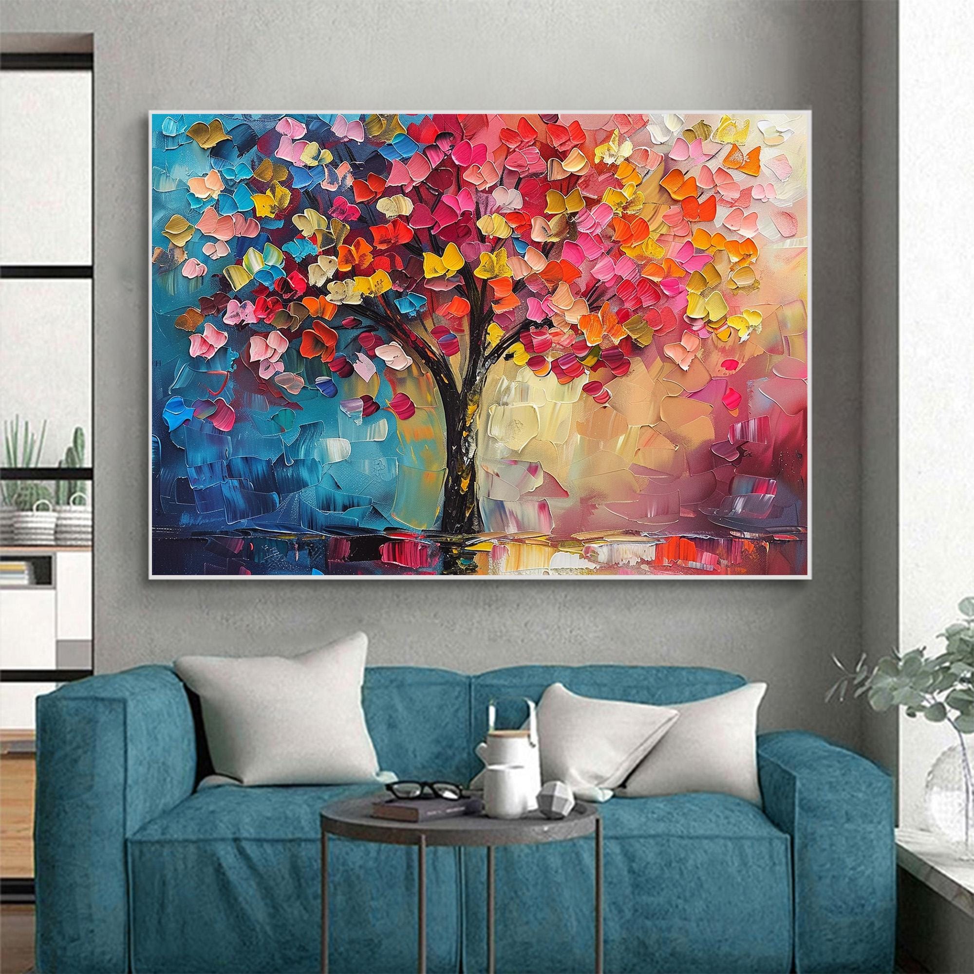 Colorful Abstract Tree Wall Art | Large Textured Canvas Painting #ZZ 089