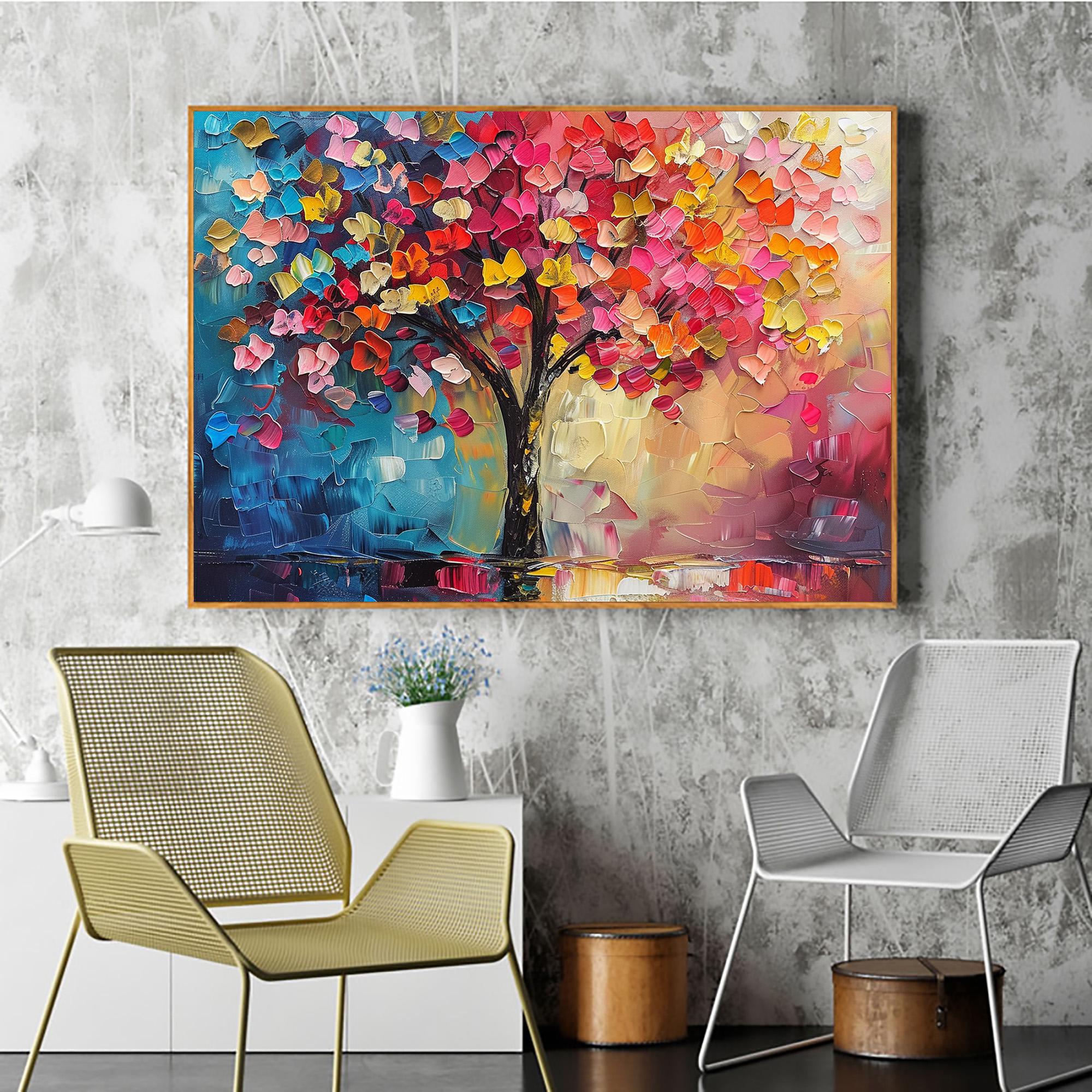 Colorful Abstract Tree Wall Art | Large Textured Canvas Painting #ZZ 089