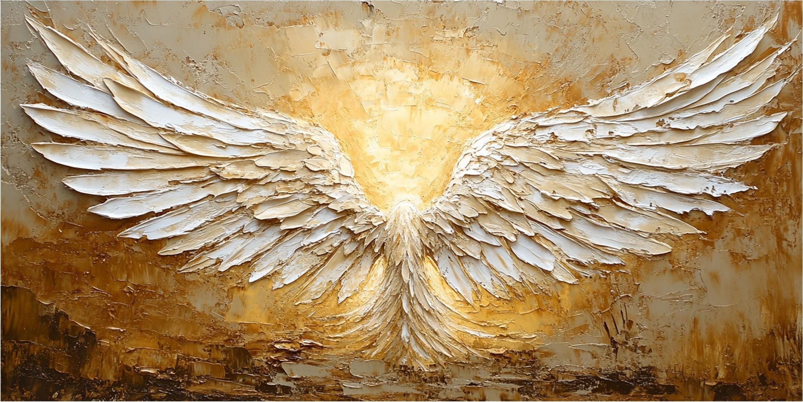 White and Gold Textured Painting | Large Angel Wings Wall Art #ZZ 148