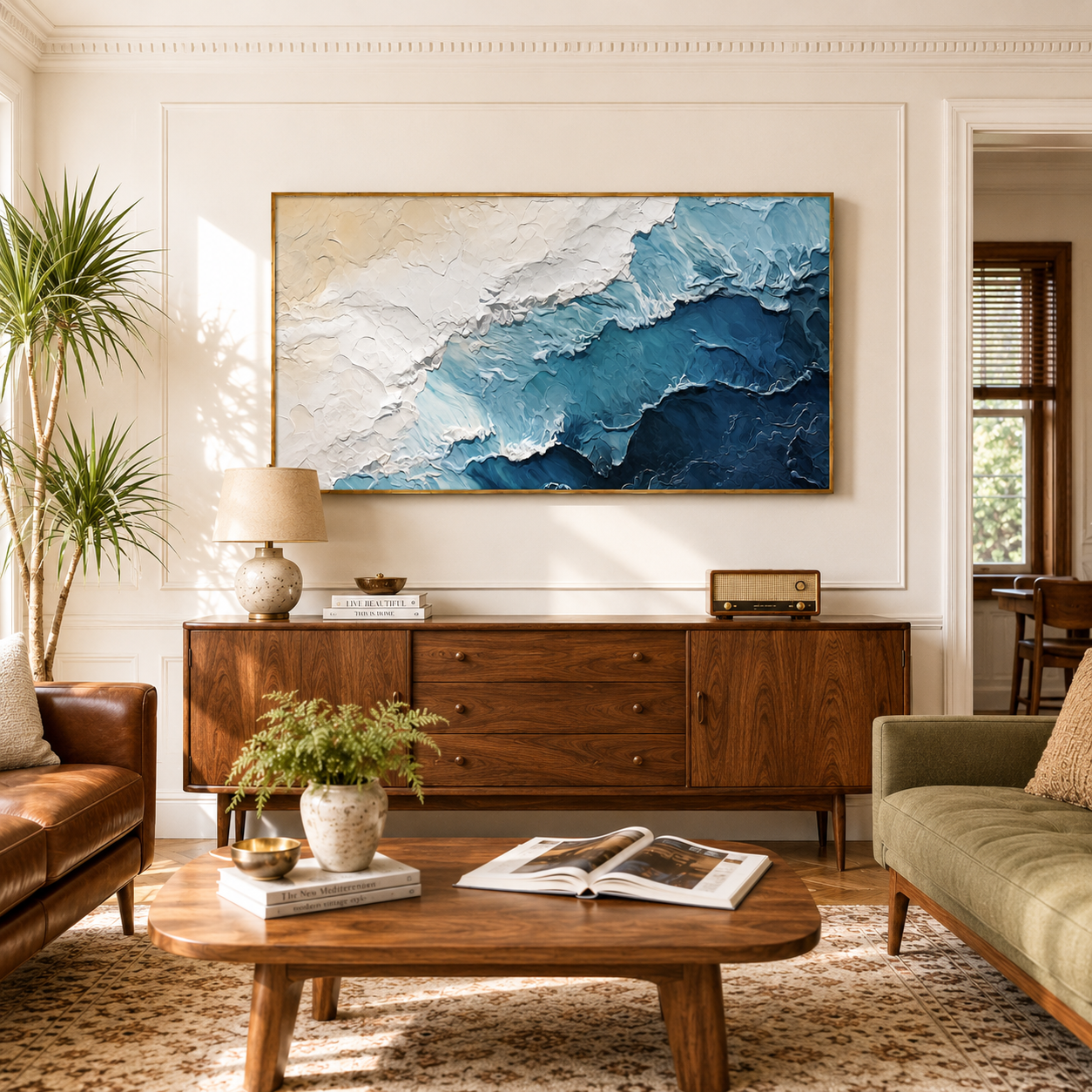 Azure Shoreline – Textured Ocean Wave Coastal Wall Art