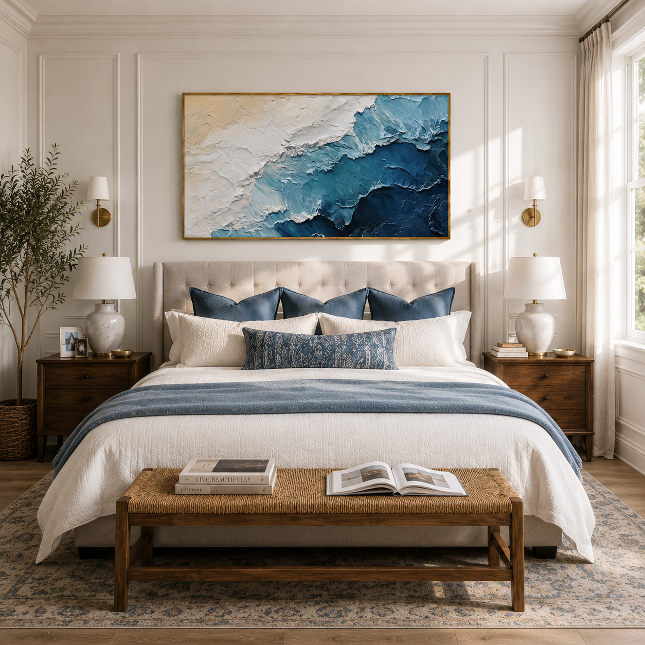 Azure Shoreline – Textured Ocean Wave Coastal Wall Art