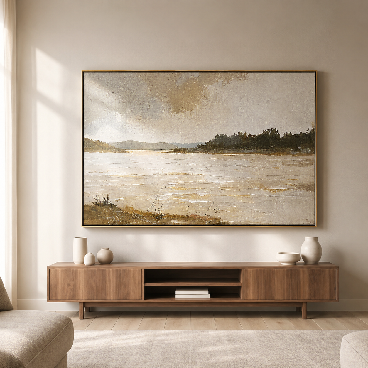 Quiet Shore – Neutral Coastal Landscape Minimalist Wall Art
