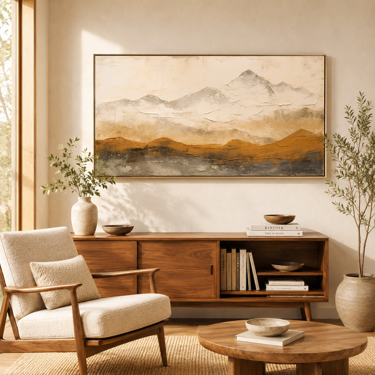 Desert Horizon – Neutral Mountain Landscape Wall Art for Organic Modern Homes