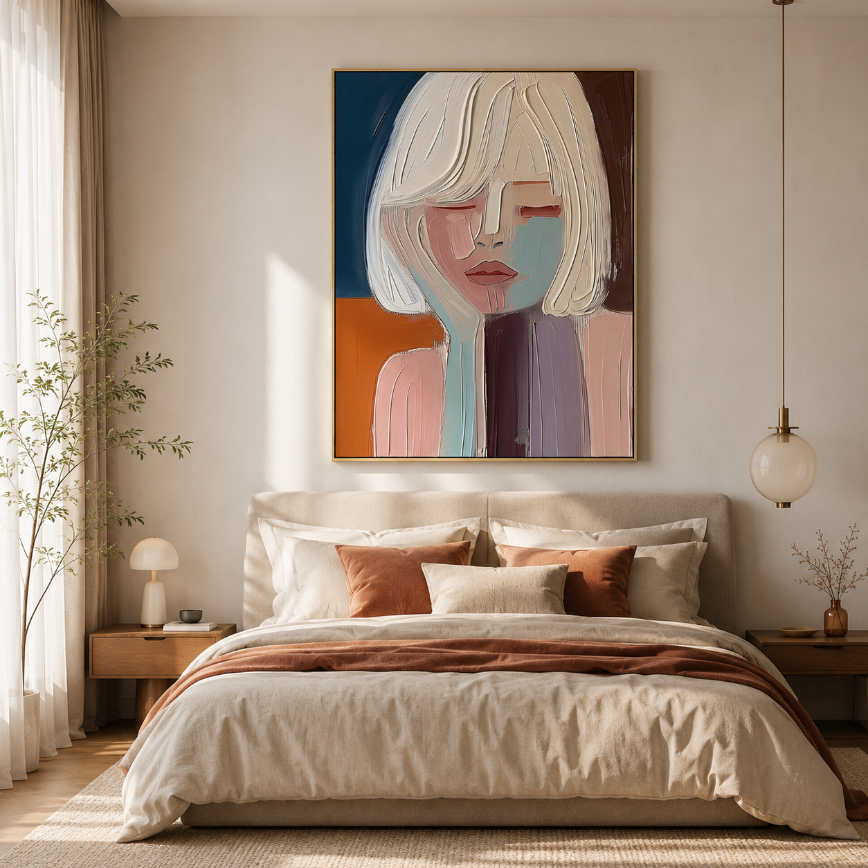 Modern Abstract Portrait Wall Art – Textured Female Oil Painting – Artreeoil