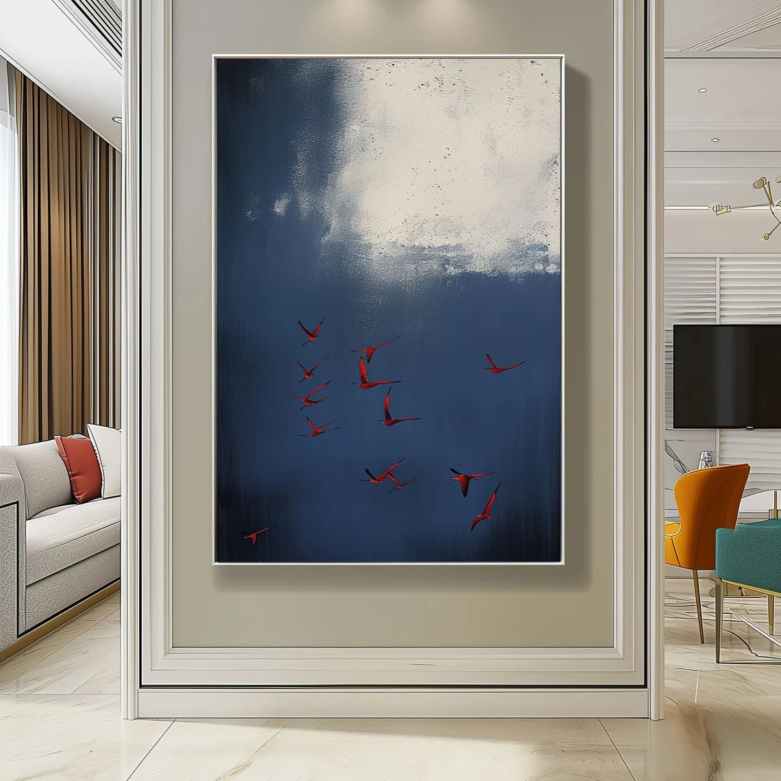 Abstract Birds Hand-Painted Oil Painting | Modern Minimalist Sky Artwork  #TC 022