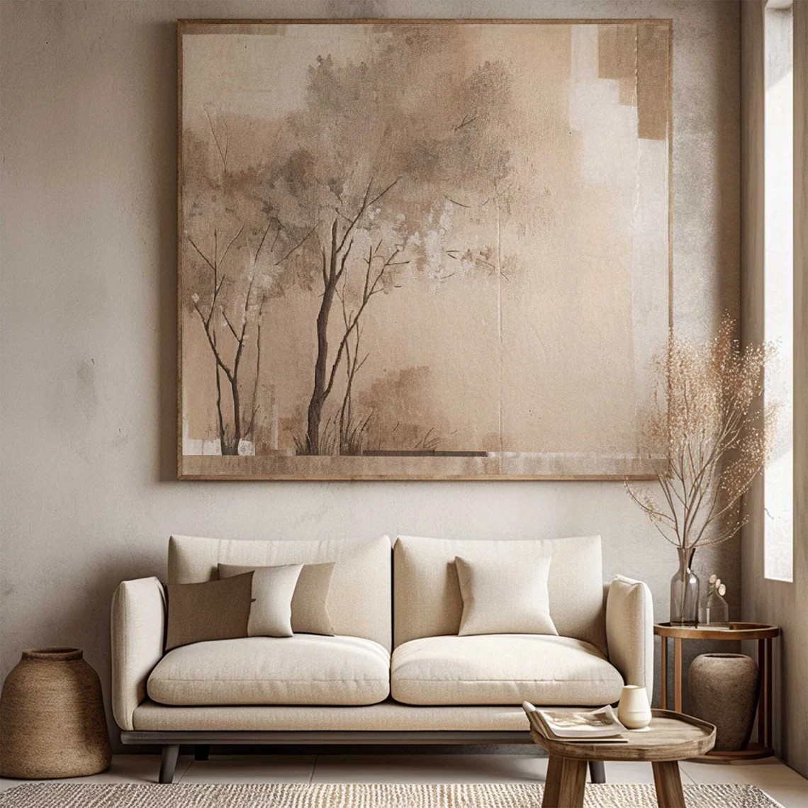 Neutral Tone Landscape Oil Painting - Minimalist Earthy Art #JJ 008