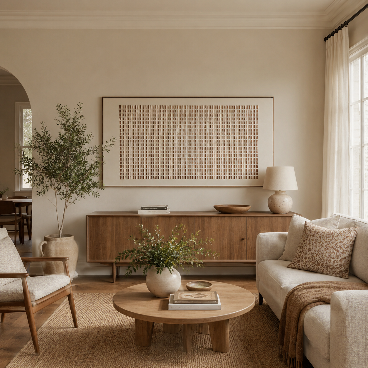 Silent Geometry – Minimalist Grid Wall Art for Organic Modern Interiors