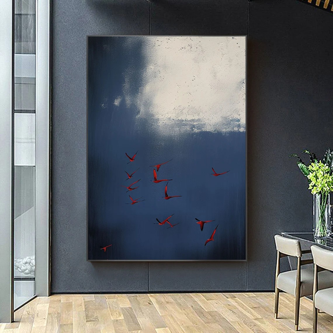 Abstract Birds Hand-Painted Oil Painting | Modern Minimalist Sky Artwork  #TC 022