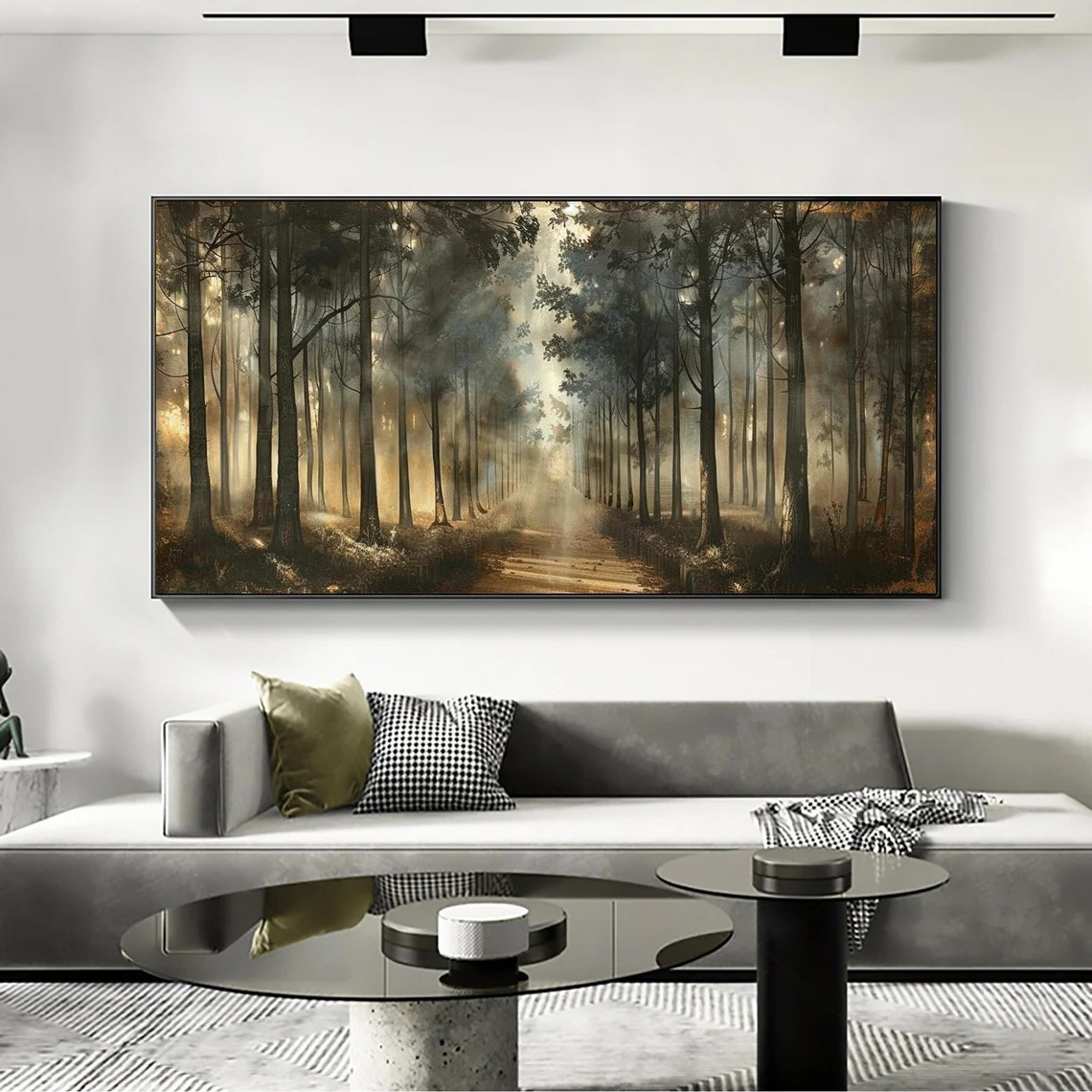 Forest Path Abstract Oil Painting - Sun-Drenched Woodland #JJ 041
