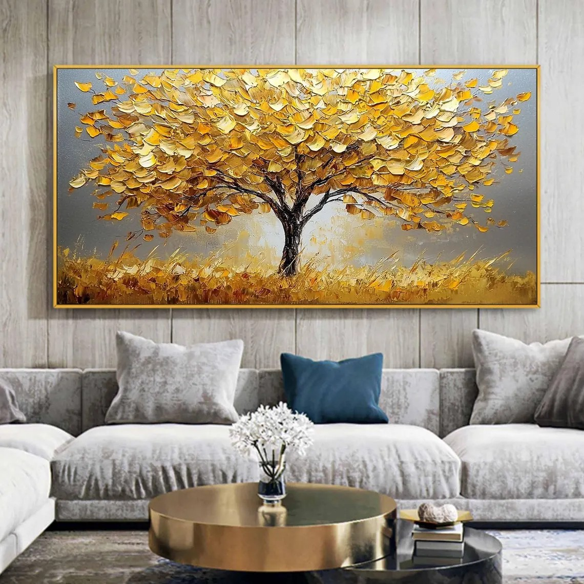 Panoramic Golden Tree Abstract Oil Painting - Textured Art #JJ 042