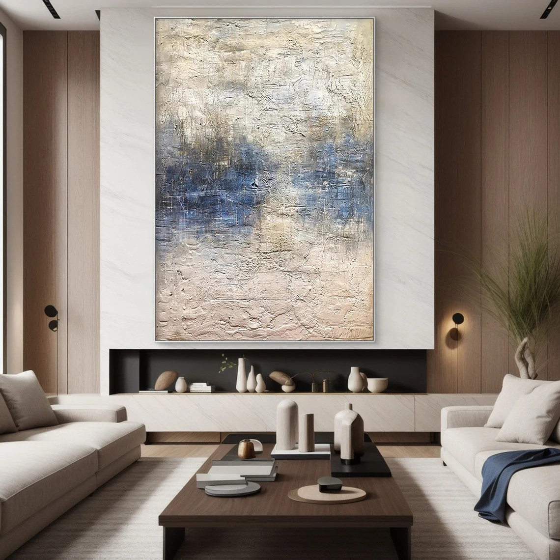 Handmade Abstract Ocean Art | Textured Blue, White & Beige Art  #TC 066