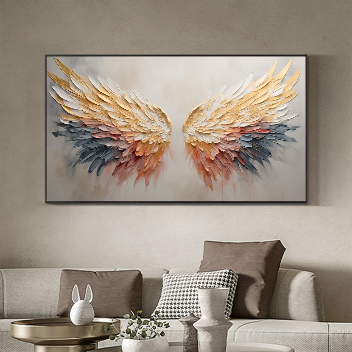 Textured Angel Wings Abstract Oil Painting - Elegant Wall Art #JJ 029