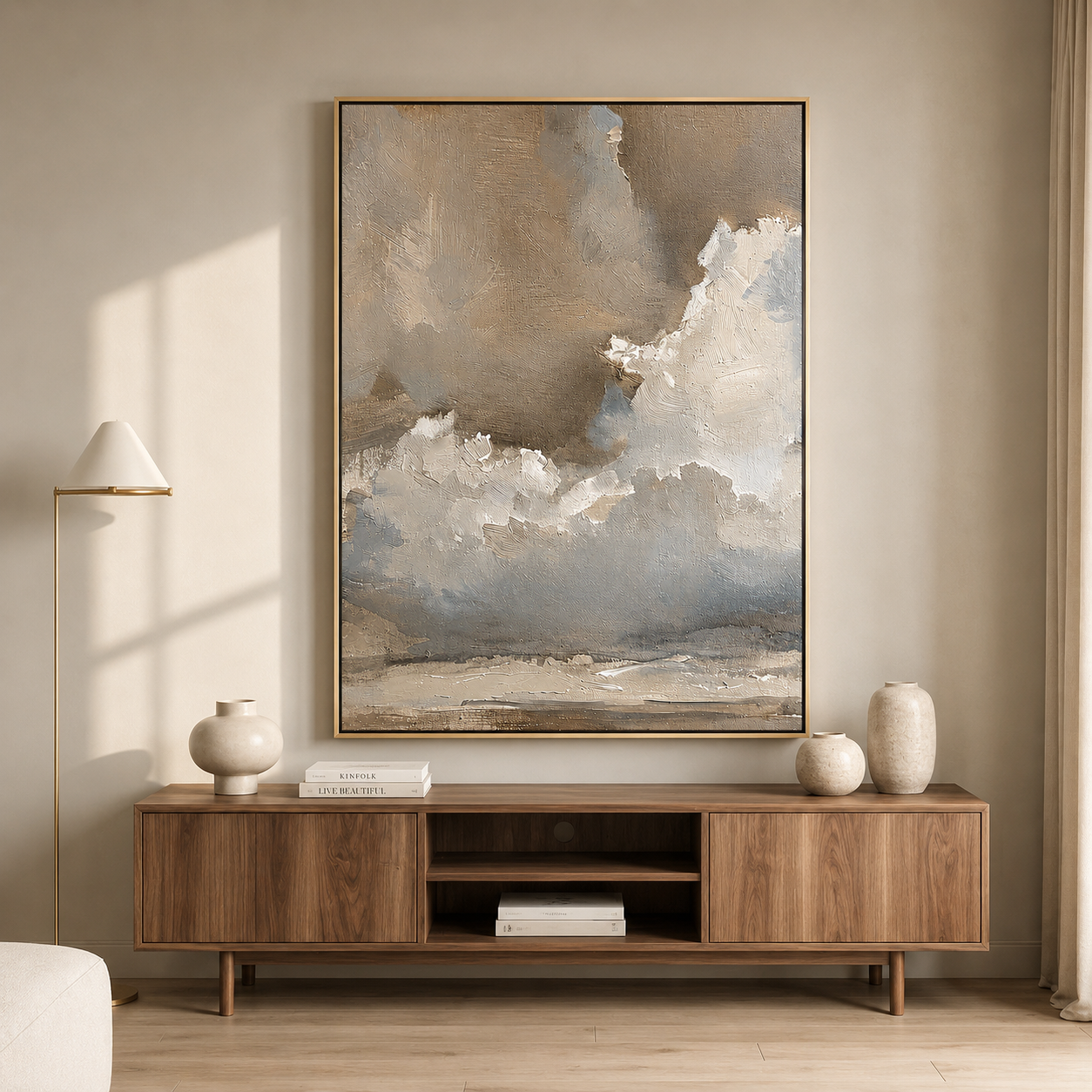 Mist Over Horizon – Neutral Abstract Landscape Wall Art