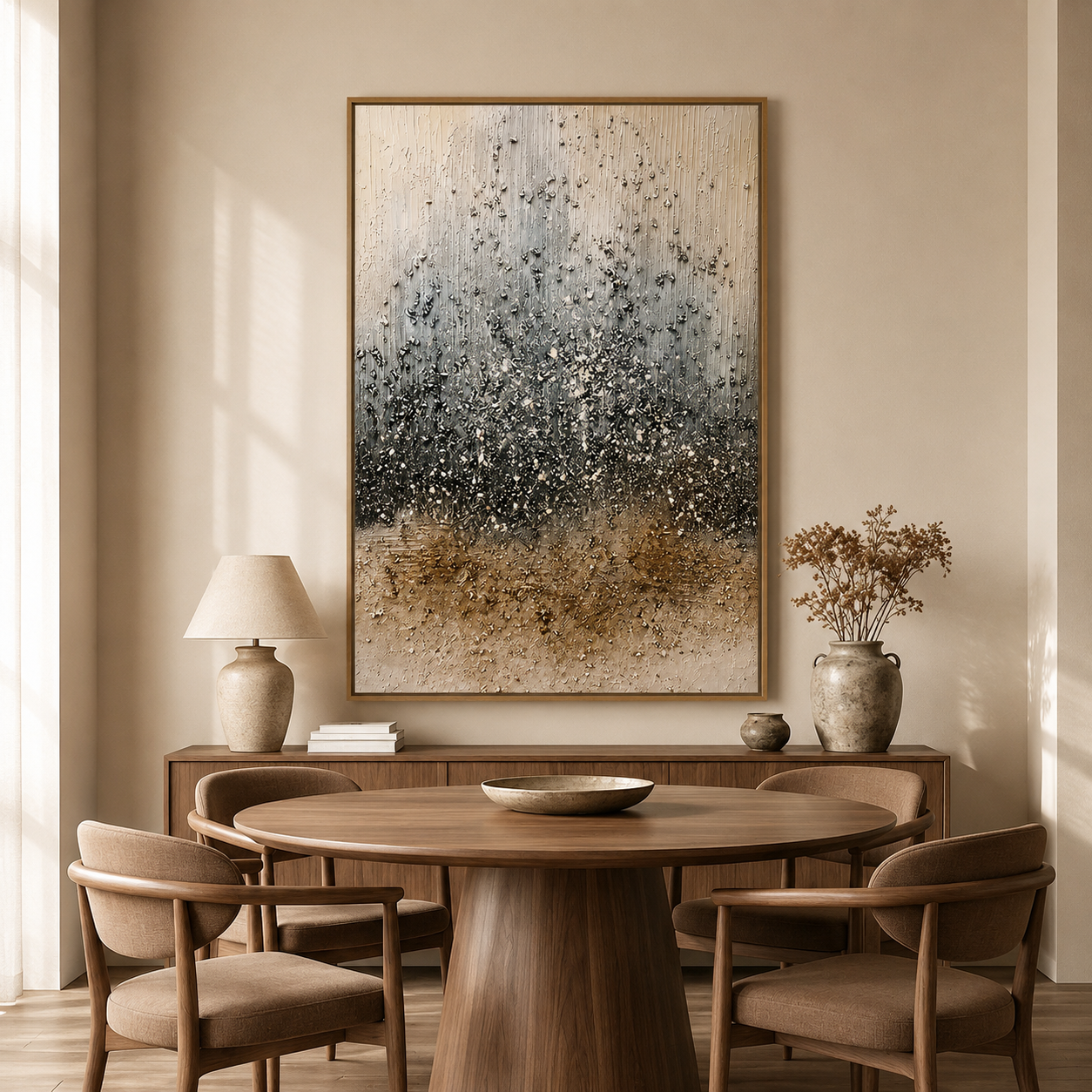 Midnight Cascade – Luxury Neutral Abstract Wall Art