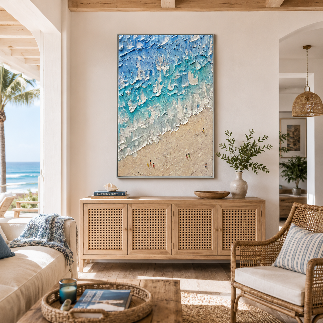 Textured Beach Wall Art | Hand Painted Ocean Canvas