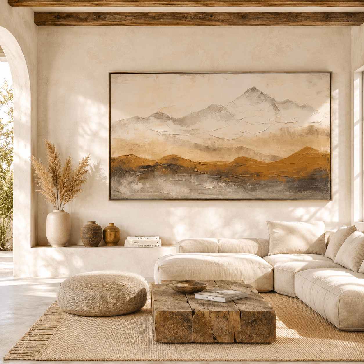 Desert Horizon – Neutral Mountain Landscape Wall Art for Organic Modern Homes