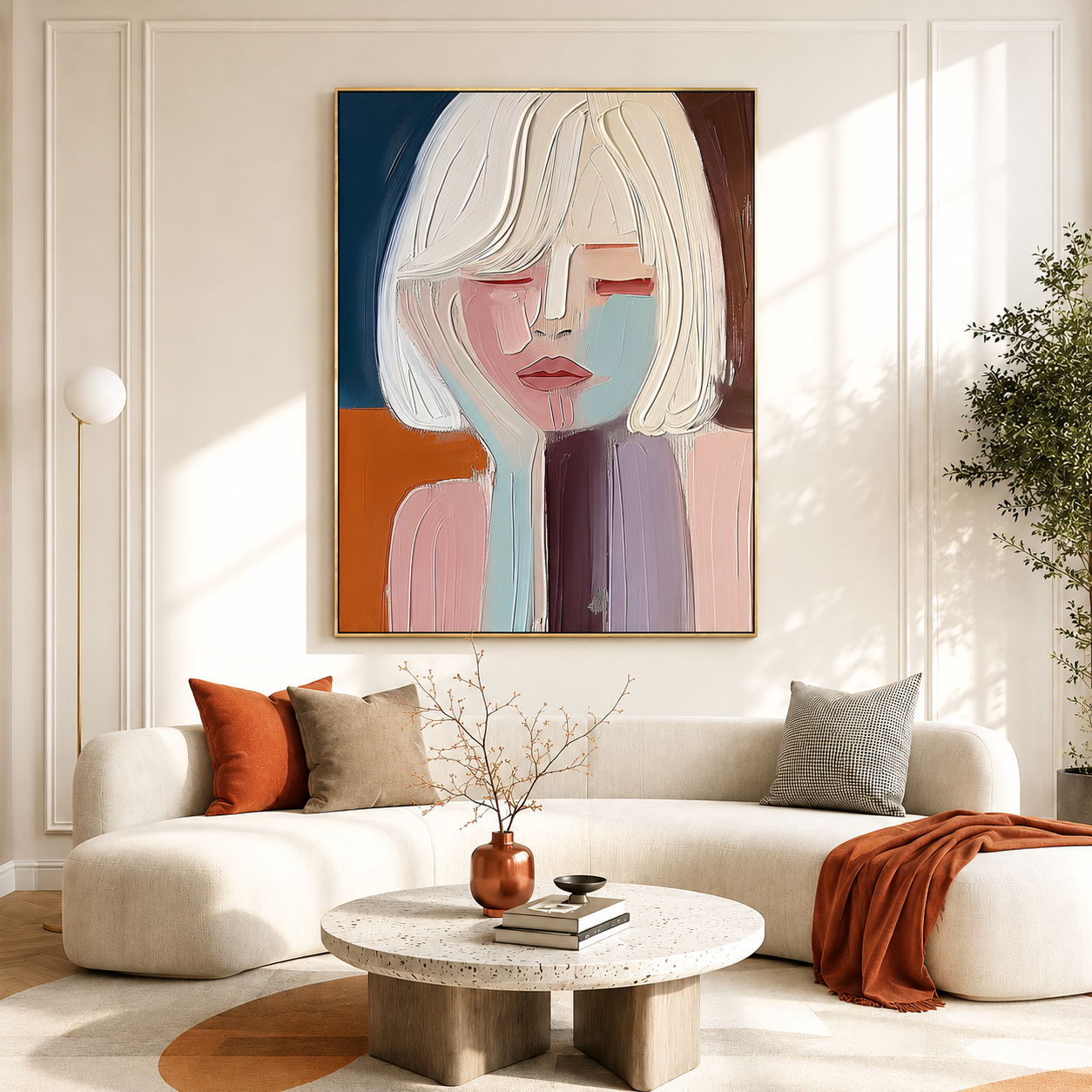 Modern Abstract Portrait Wall Art – Textured Female Oil Painting – Artreeoil