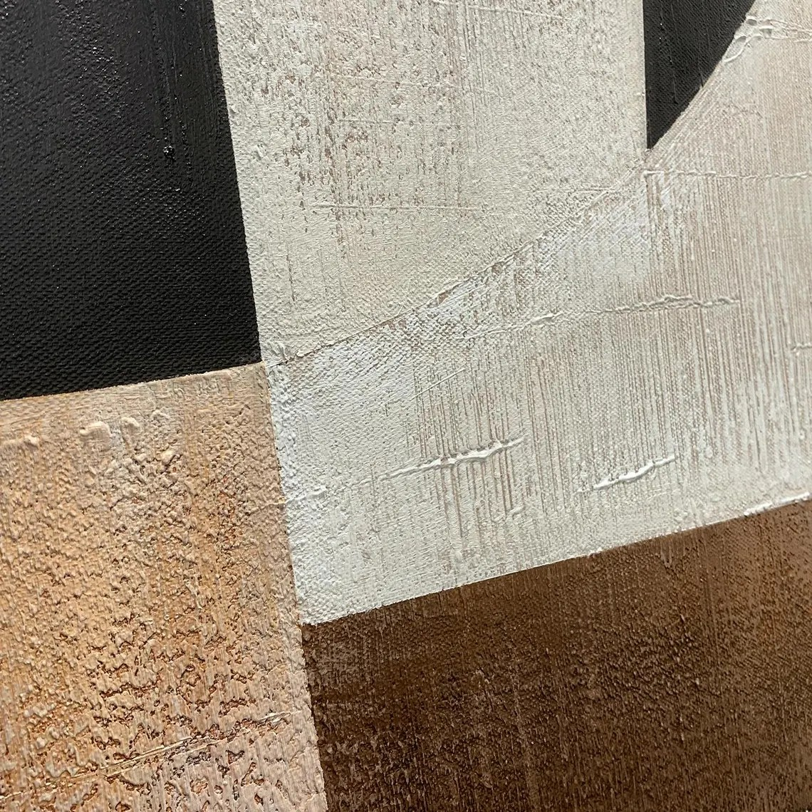 Geometric Abstract Art - Black White Beige Wall Painting #TC 055