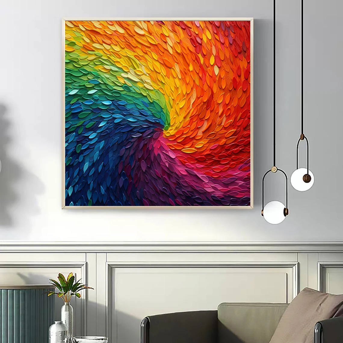 Rainbow Swirl Textured Abstract Oil Painting - Vibrant Art #JJ 043