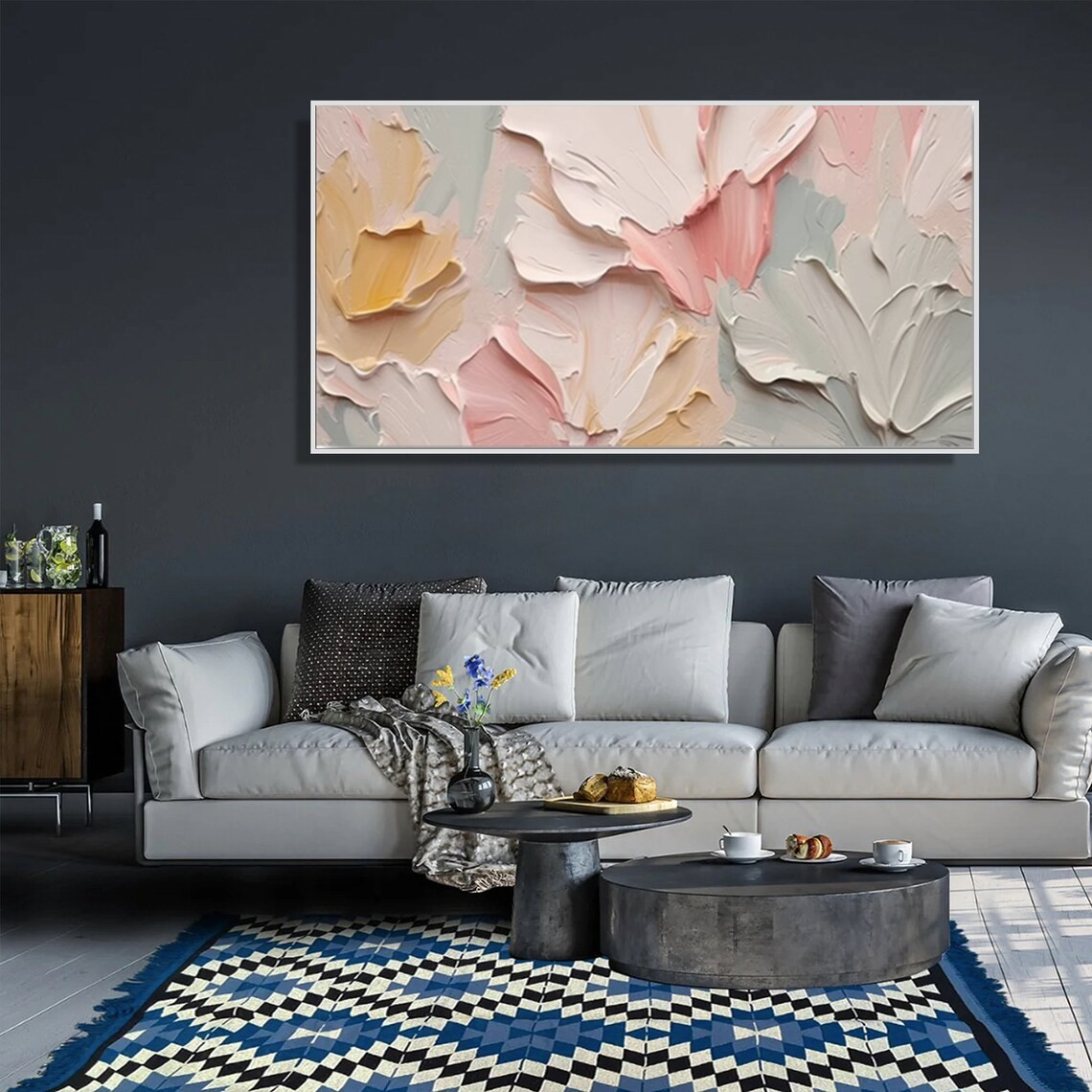 Textured Abstract Floral Painting - Pastel Wall Art #TC 094