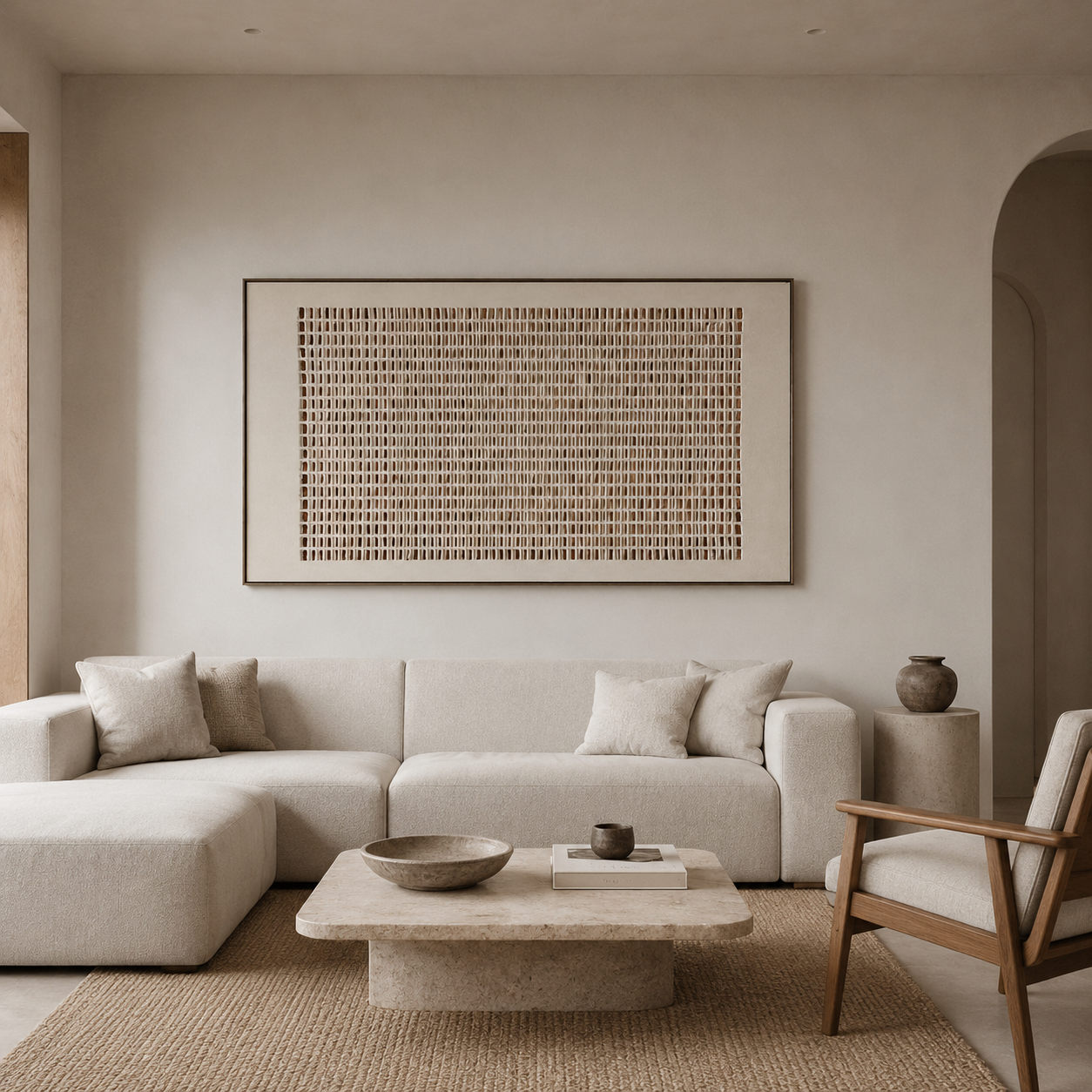 Silent Geometry – Minimalist Grid Wall Art for Organic Modern Interiors