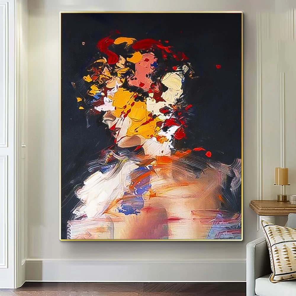 Color Abstract Face Art on Canvas| Big Vertical Textured Painting #JJ 290