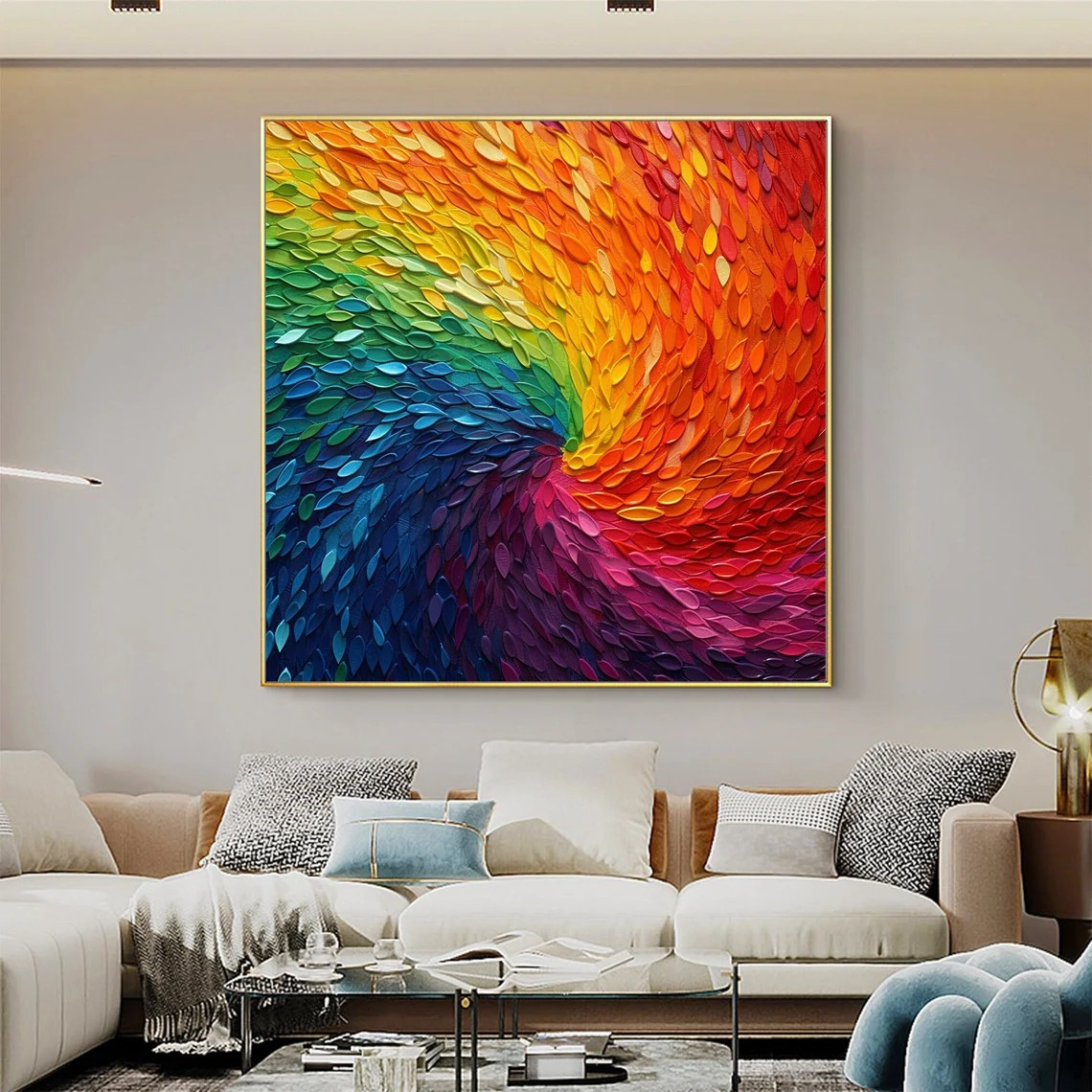 Rainbow Swirl Textured Abstract Oil Painting - Vibrant Art #JJ 043