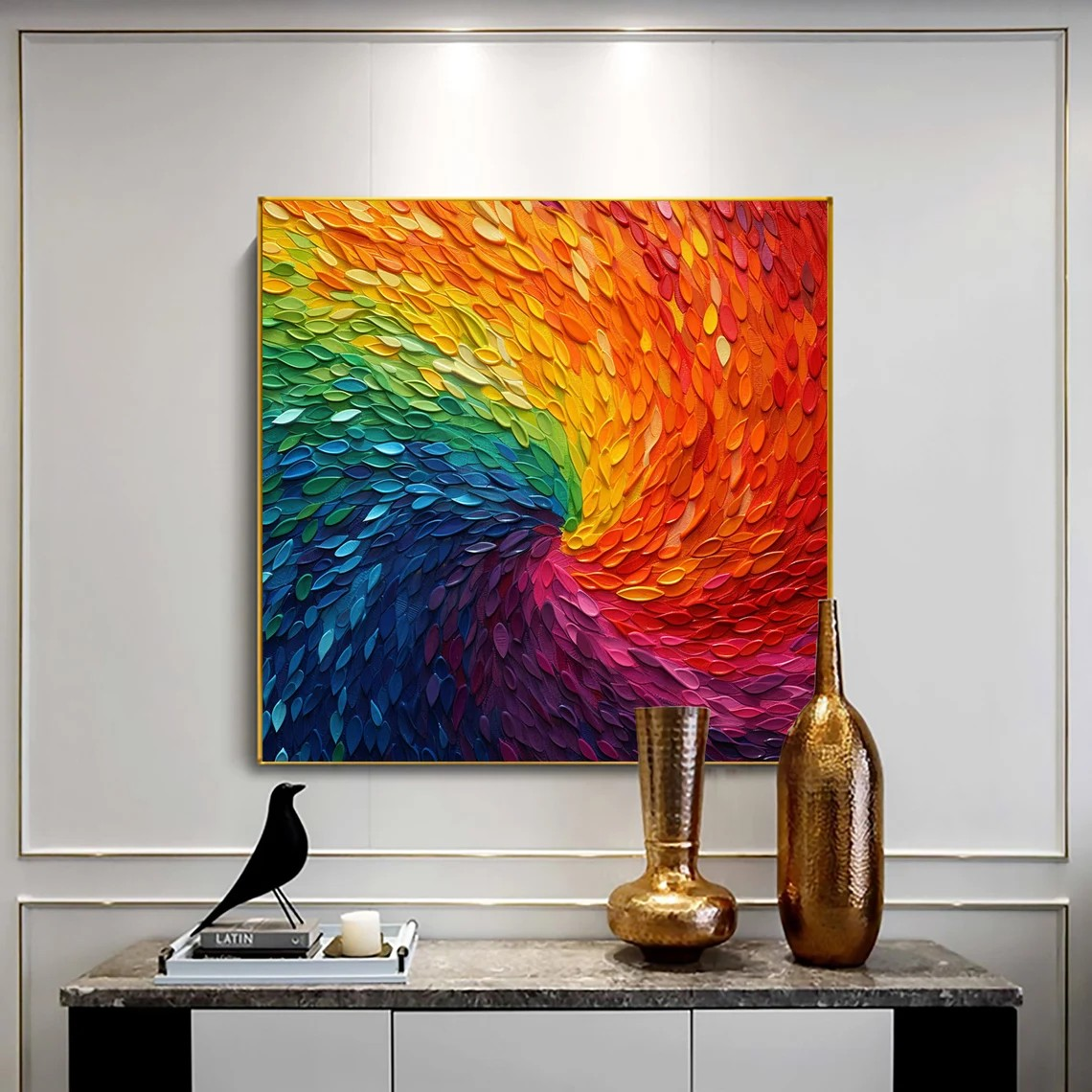 Rainbow Swirl Textured Abstract Oil Painting - Vibrant Art #JJ 043