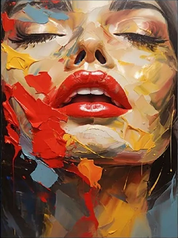 Abstract Woman Face Wall Art | Large Vertical Colorful Portrait Painting #ZZ 200