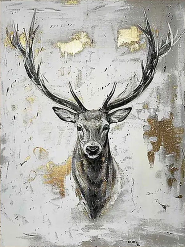Stag Wall Art | Large Deer Painting Gold Accent Canvas #ZZ 211